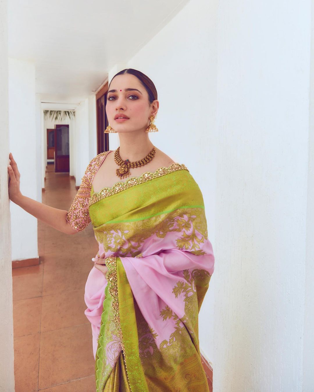 Mumbai Actress Tamanna Bhatia in Traditional Green Saree